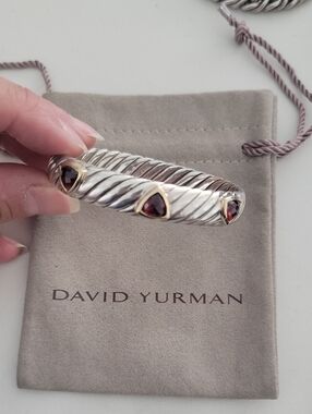 David Yurman Hampton Bangle Bracelet- Garnet, Sterling Silver & 18k Gold